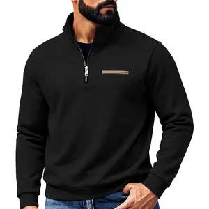 Premium men's heavyweight black half-zip sweatshirt with stand-up collar for outdoor casual wear