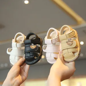 Toddler Baby Boys Girls Summer Sandals Soft Sole Anti-Slip Cartoon Bear Closed Toe Squeaky Shoes Korean Style First Walkers