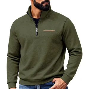 Men's premium heavy fleece half-zip sweatshirt in olive green, perfect for outdoor casual wear