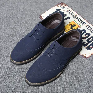 Stylish men's navy blue suede lace-up brogue shoes available in large sizes 46 to 48