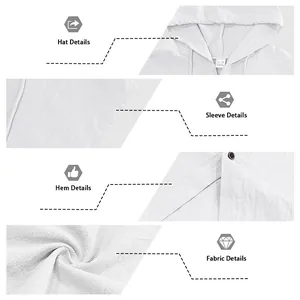 Macro view of white men's linen hooded shirt details including fabric texture and stitching