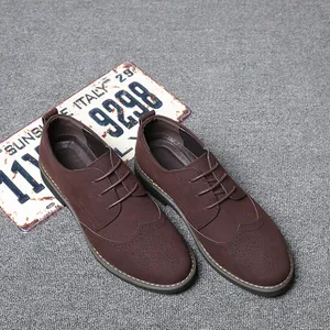 Men's large size wide fit casual lace-up brogue shoes with decorative perforations in brown