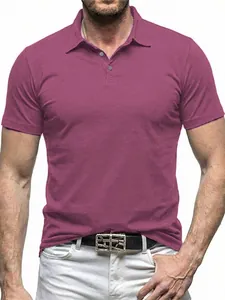 Men's casual slim fit short sleeve polo shirt in solid purple magenta color top