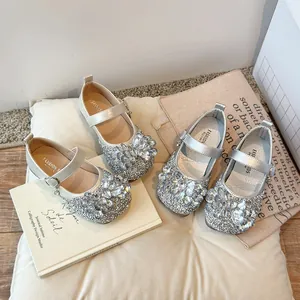 Chaussures de Princesse pour Filles Avec Nœud en Strass Cristal Plates Mary Jane Chaussures Individuelles pour Mariage Fête Spectacle