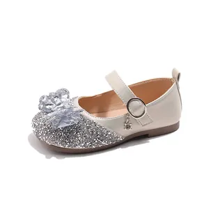 Chaussures de princesse crème élégantes pour filles avec strass scintillants et nœud