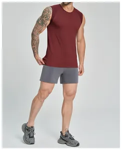 Detailed view of men's burgundy cationic seamless breathable quick-dry sports tank top
