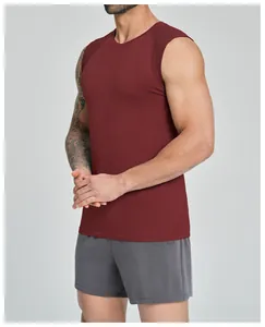 Detailed view of the soft cationic seamless sports tank top in deep burgundy