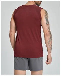 Rear view of men's burgundy seamless quick-dry tank top for gym and sports