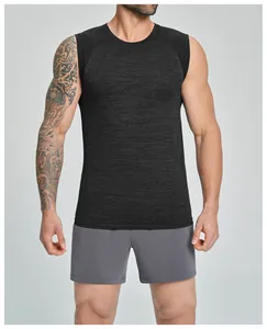 Detailed close-up of a men's breathable cationic seamless fitness tank top for sports
