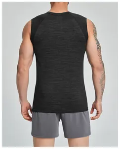 Back view of men's dark grey seamless quick-dry sports tank top showing athletic fit