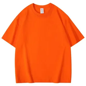 Detailed close-up showing the vibrant orange color and fit of this men's T-shirt