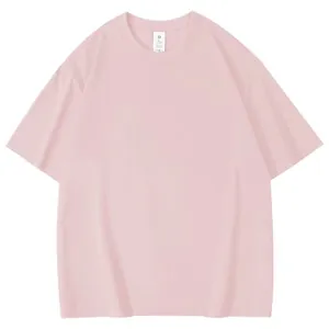 Detail view of a men's plain pink short sleeve crew neck t-shirt in soft cotton.