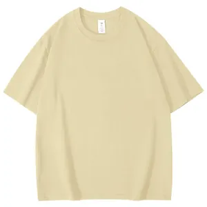 High-quality plain beige men's crew neck short sleeve cotton t-shirt product detail view