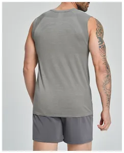 Detailed back view of grey seamless cationic quick-dry athletic tank top for men