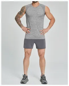Athletic men's sleeveless tank top in cationic grey fabric for fitness and gym