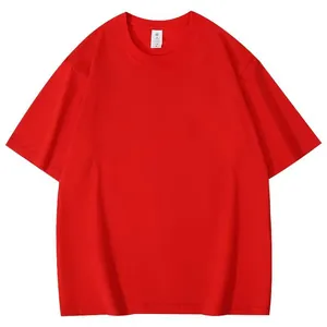 T-shirt homme rouge uni à manches courtes avec col rond et coupe à épaules tombantes