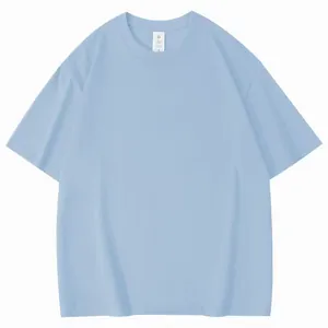 Premium light blue crew neck cotton short sleeve T-shirt shown in a clean flat lay
