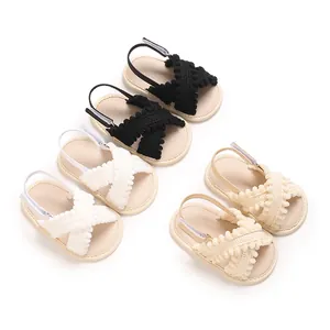 Sandalias suaves antideslizantes para bebé con correas de pompones en varios colores