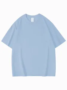 Premium light blue short-sleeve men's moisture-wicking T-shirt on white background