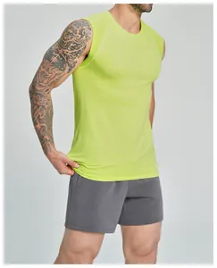 Men's neon yellow quick-dry sleeveless tank top for fitness and outdoor sports