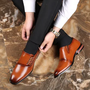 Heren Business Formele Leren Schoenen Zijvetering Spitse Neus Britse Stijl Kantoor Casual Lage Hak Slijtvast Schoenen
