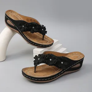 Sandali Infradito con Zeppa Donna Bohemien Floreali Infradito con Strass Comode Scarpe Etniche da Spiaggia Estive
