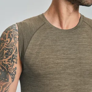 Men's seamless cation athletic tank top showing neckline and breathable fabric texture.