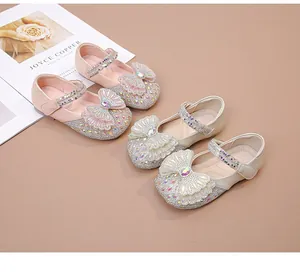 Zapatos de princesa con diamantes para niña con lazo grande para vestidos de fiesta
