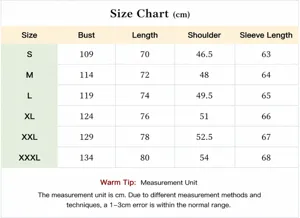 Comprehensive size guide and measurement chart for this men's casual lapel jacket