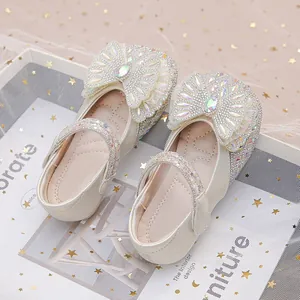 Zapatos de Cristal de Princesa para Niñas Zapatos de Vestir de Cuero con Lazo de Diamantes de Imitación Brillantes para Boda Fiesta Evento Formal Niños