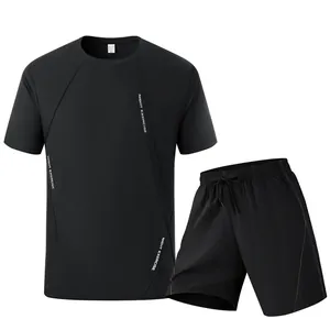 Men Sports Top And Bottom Set Quick Dry Printed Short Sleeve T-Shirt And Shorts Fitness Running Gym Tracksuit