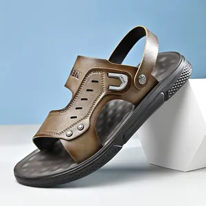 Sandalias de playa marrones para hombre con suela blanda antideslizante y diseño de moda