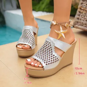 Sandali con Zeppa da Donna Moda Traforati in Rete Platform Ciabatte Peep Toe Tacchi Alti Estate Casual Scarpe Outdoor