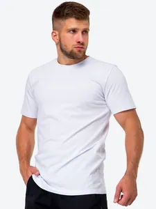 Close-up of a men's classic white short-sleeved T-shirt in a comfortable cotton fabric