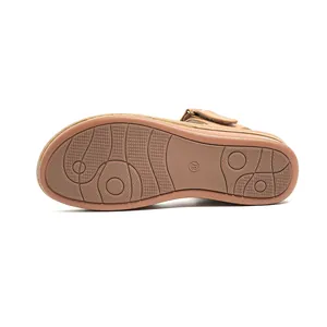 Bottom view of brown platform sandals showing anti-slip rubber sole and size 37