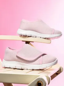 Scarpe da passeggio casual leggere in mesh rosa per donna con chiusura a velcro