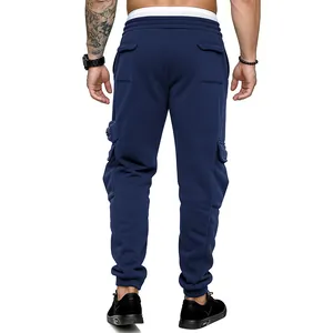 Detailed back view of men's navy cargo joggers with multi-pocket stylish design