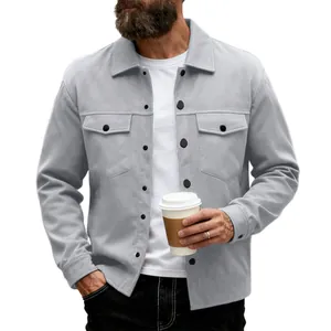 Veste Décontractée Coupe Slim pour Hommes à Revers Simple Boutonnage Manteau Style Workwear Avec Doubles Poches Poitrine Couleur Unie Automne