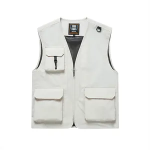 Professional men's multi-pocket outdoor vest for fishing and photography in beige