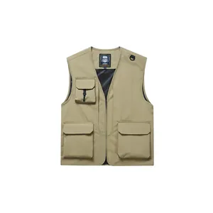Professional khaki men's outdoor multi-pocket fishing and photography vest with mesh lining