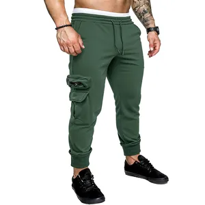 Men's olive green cargo joggers featuring multi-pockets and drawstring waist detail
