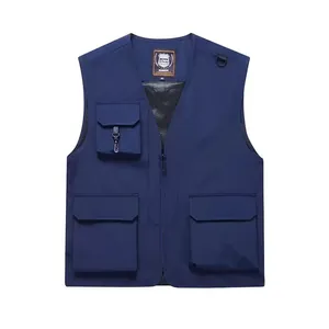 Gilet da pesca outdoor blu scuro da uomo con tasche multiple e fodera a rete