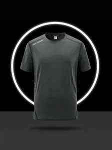 Men's gray quick-dry sports T-shirt with Night Exercise shoulder print for running