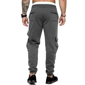 Back view of men's grey cargo sweatpants showing multi-pocket detail and cuffs
