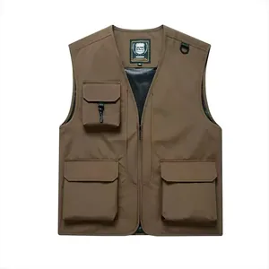 Gilet da pesca marrone per uomo con tasche multiple per attività all'aperto e fotografia