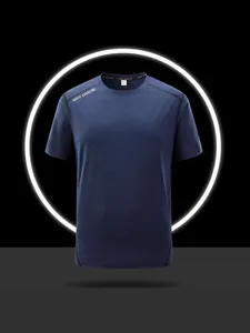 Men's dark blue quick-dry athletic T-shirt for fitness and outdoor running, front view