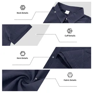Detailansichten von Kragen, Manschette, Saum und Stoffstruktur des dunkelblauen Poloshirts