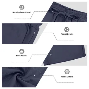 Dettagli della vita, tasca, orlo e trama del tessuto in lino su pantaloncini da uomo