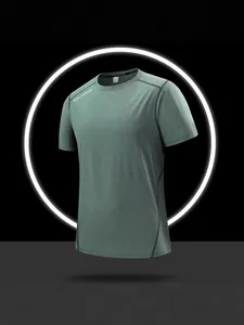 Sage green men's quick-dry sports T-shirt with night exercise print on black background