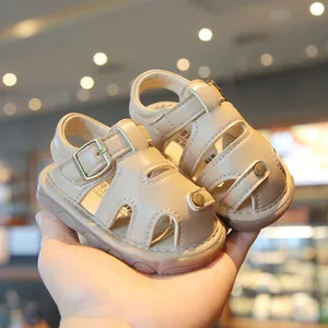 Toddler baby summer sandals with hollow design beige soft sole casual walking shoes